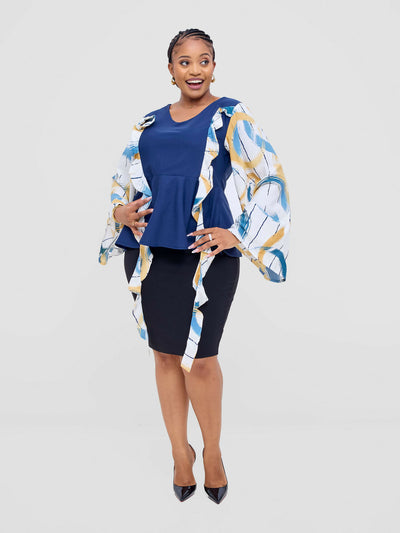 DnD Couture Didi Luxe Blouse Top - Navy Blue - Shopzetu