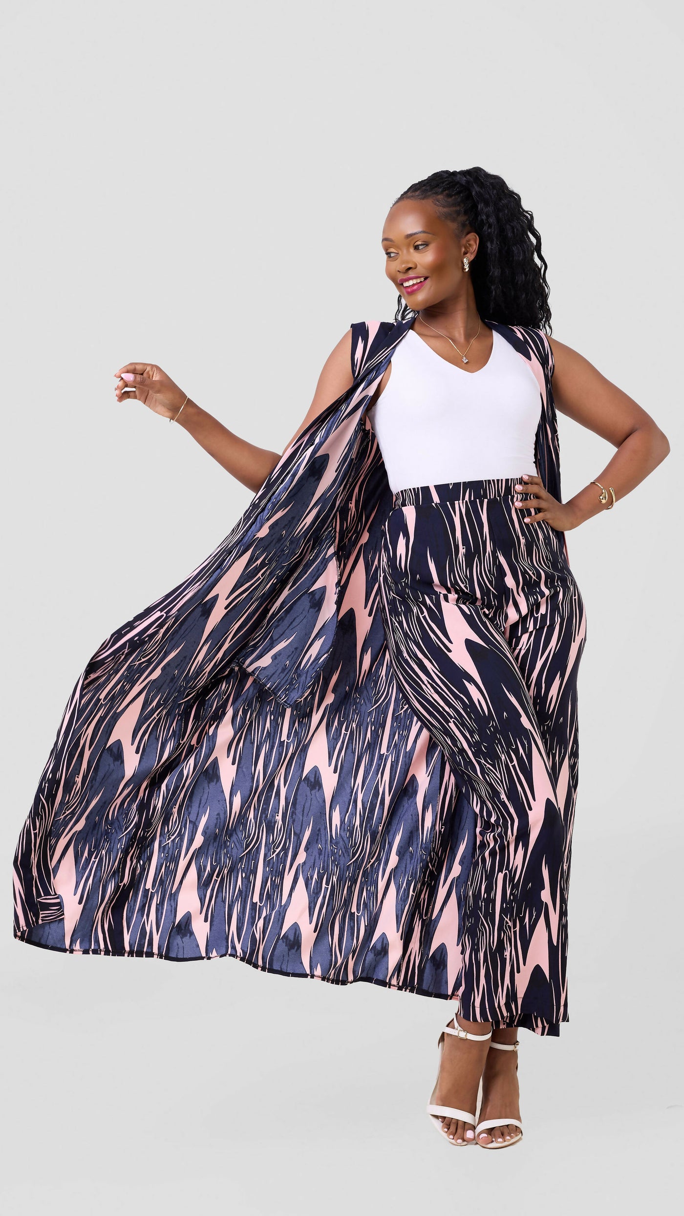 Liliadly Royalty Sleeveless Kimono Set - Pink