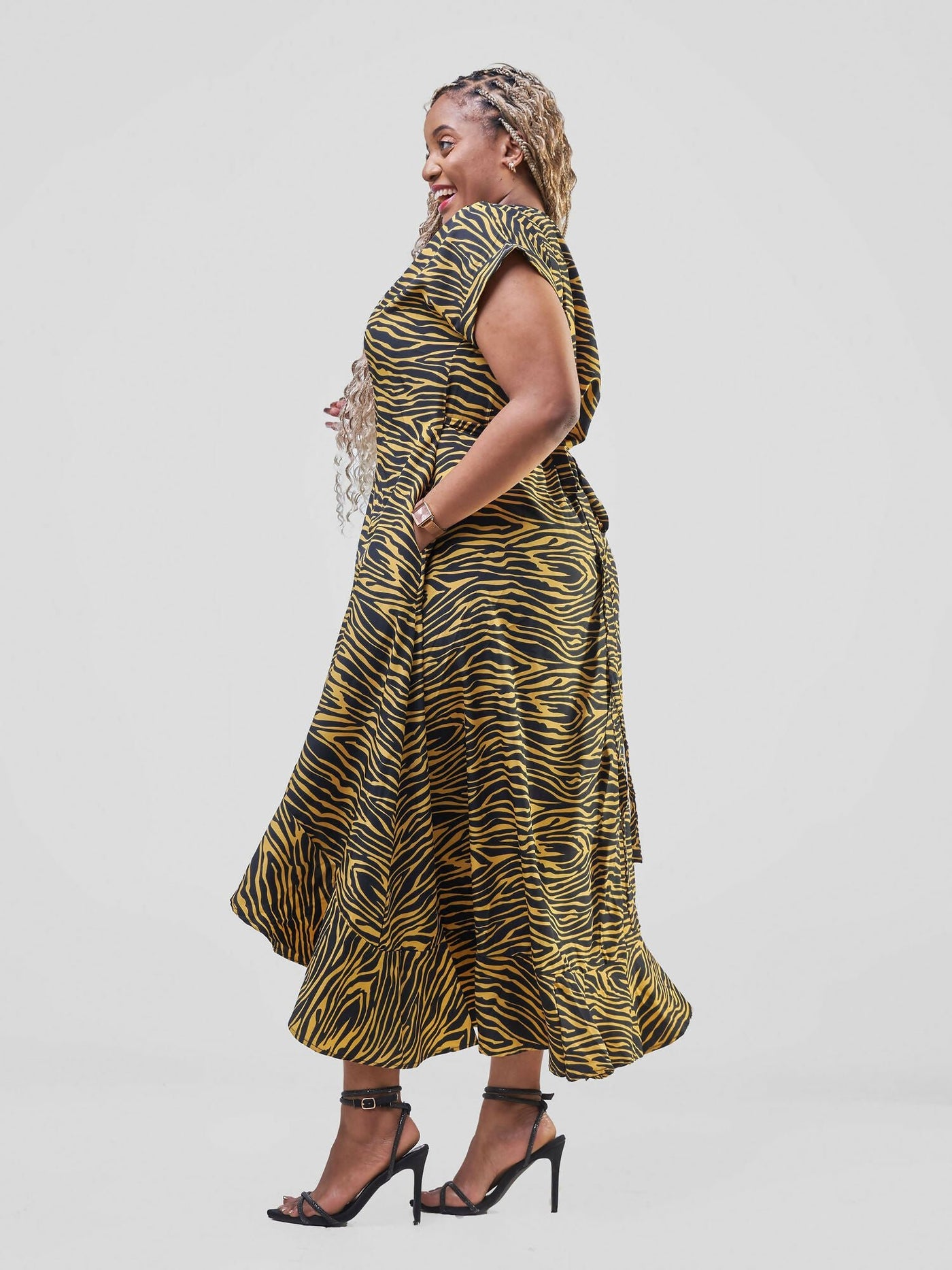 Savannah Majesty Marara Stripes Dress - Black / Yellow Print - Shopzetu