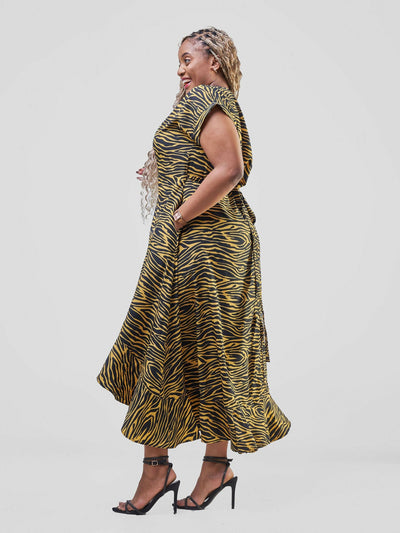 Savannah Majesty Marara Stripes Dress - Black / Yellow Print - Shopzetu