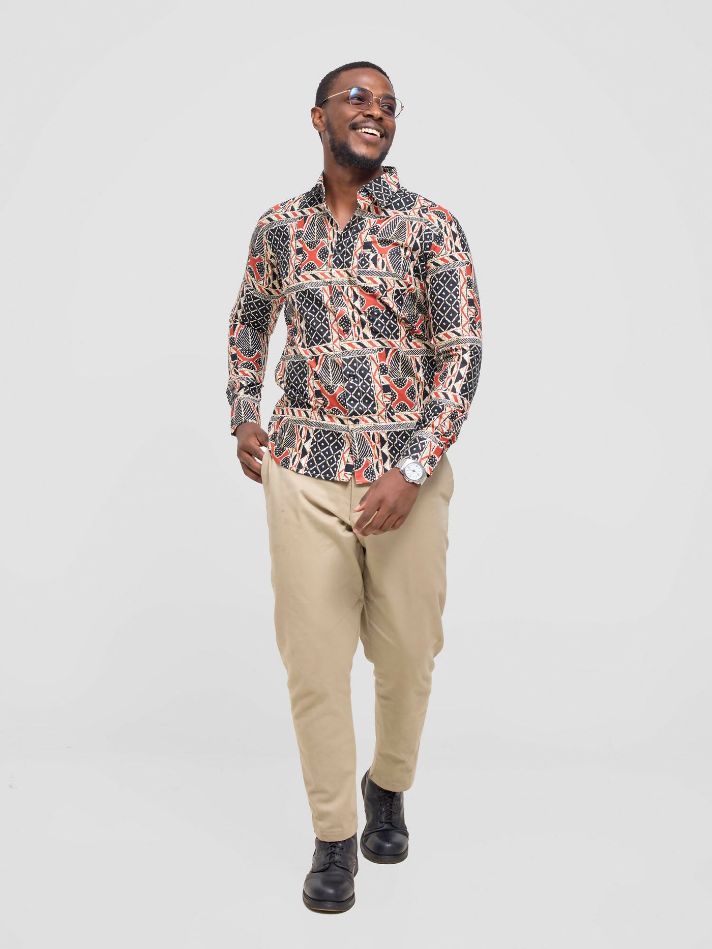Mendilines Warm African Shirt - Black / Red Print - Shopzetu