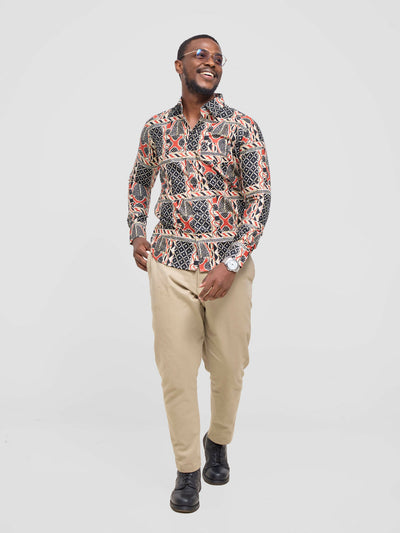 Mendilines Warm African Shirt - Black / Red Print - Shopzetu