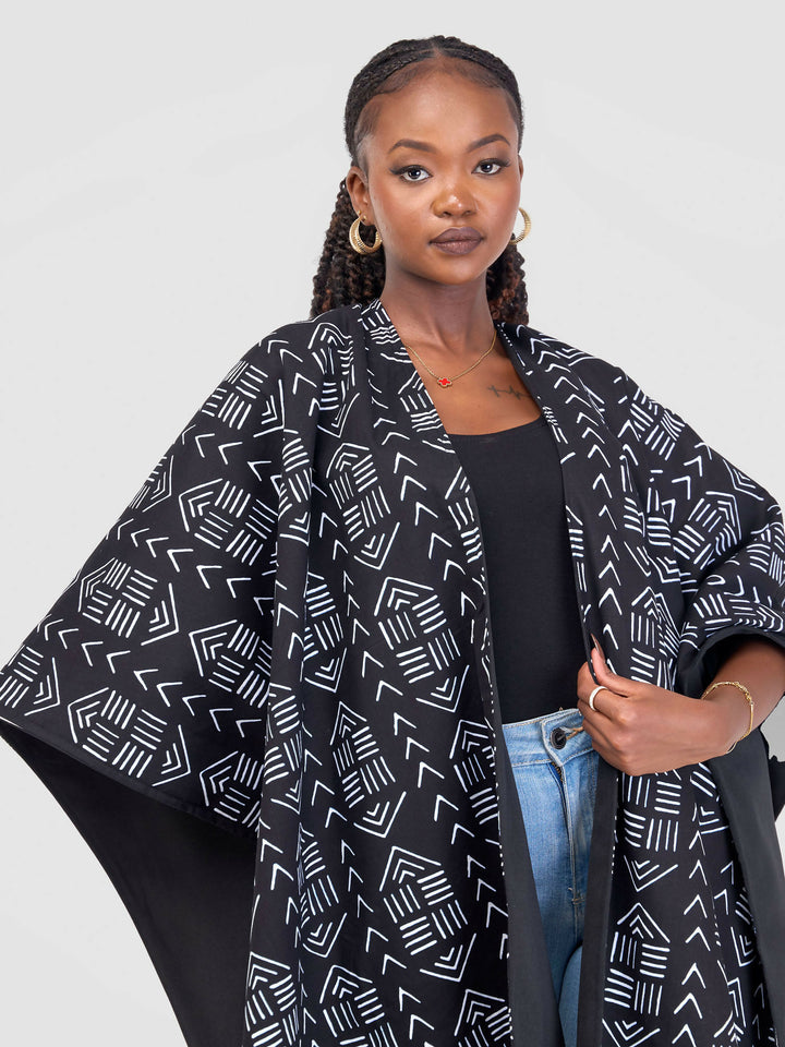 African Yuva Ndege Reversible Cape Poncho - Black