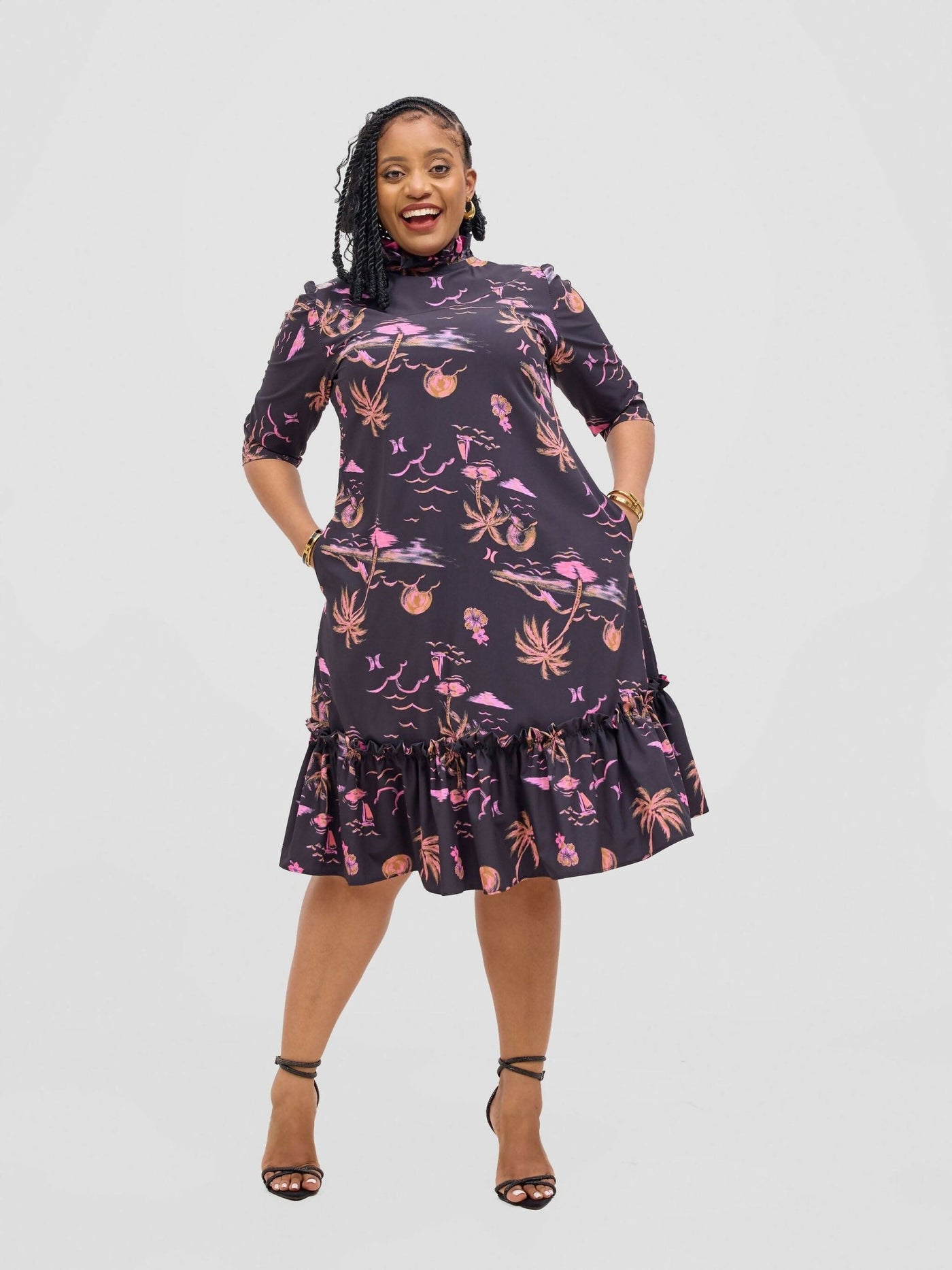 Jolly Fancy Wears Jiwa Shift Dress - Black Floral - Shopzetu