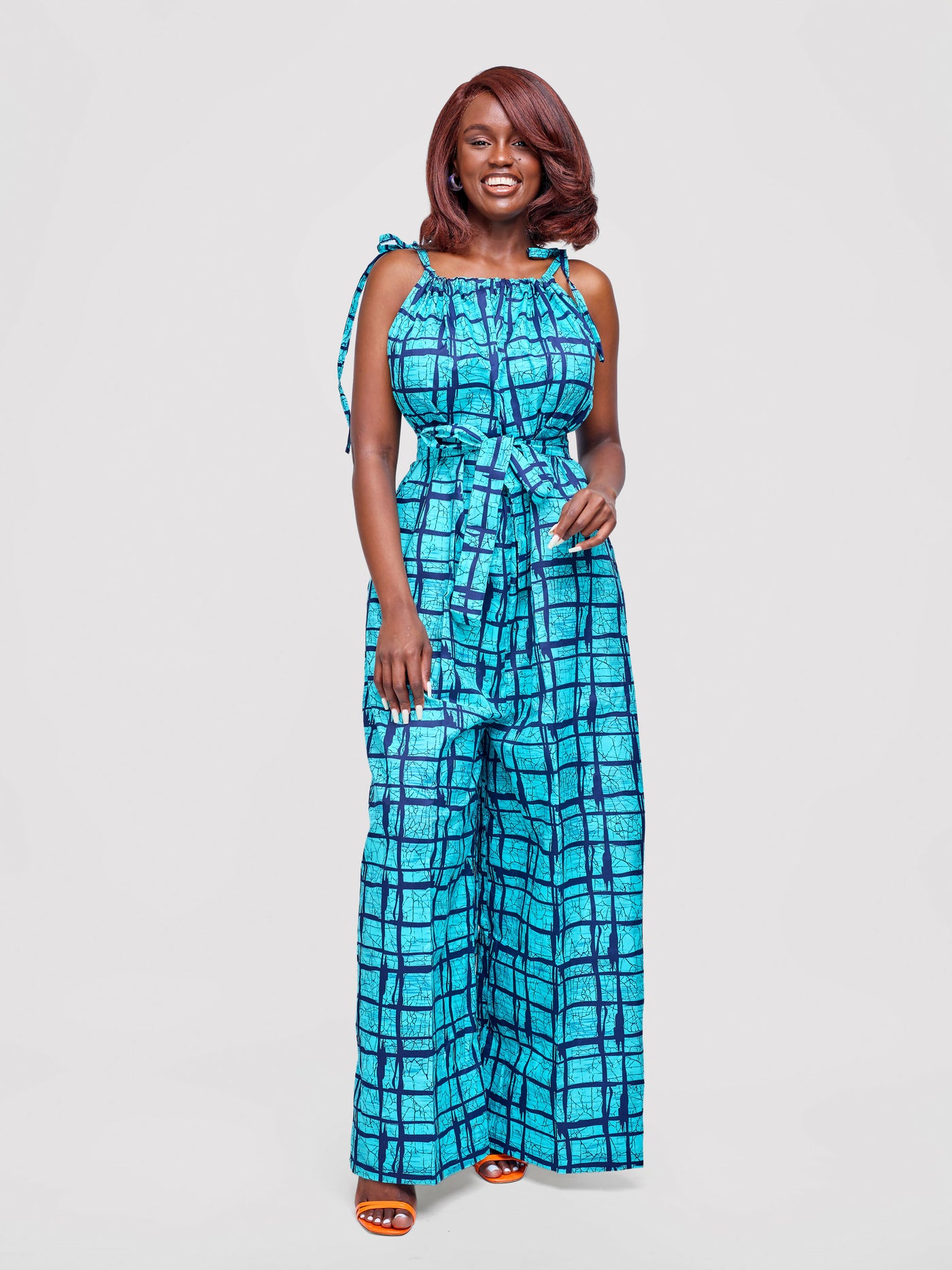 Tuli Zenani Ankara Jumpsuit - Light Blue / Black