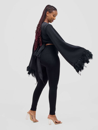 Merli Africa Hera Wrap Top - Black - Shopzetu