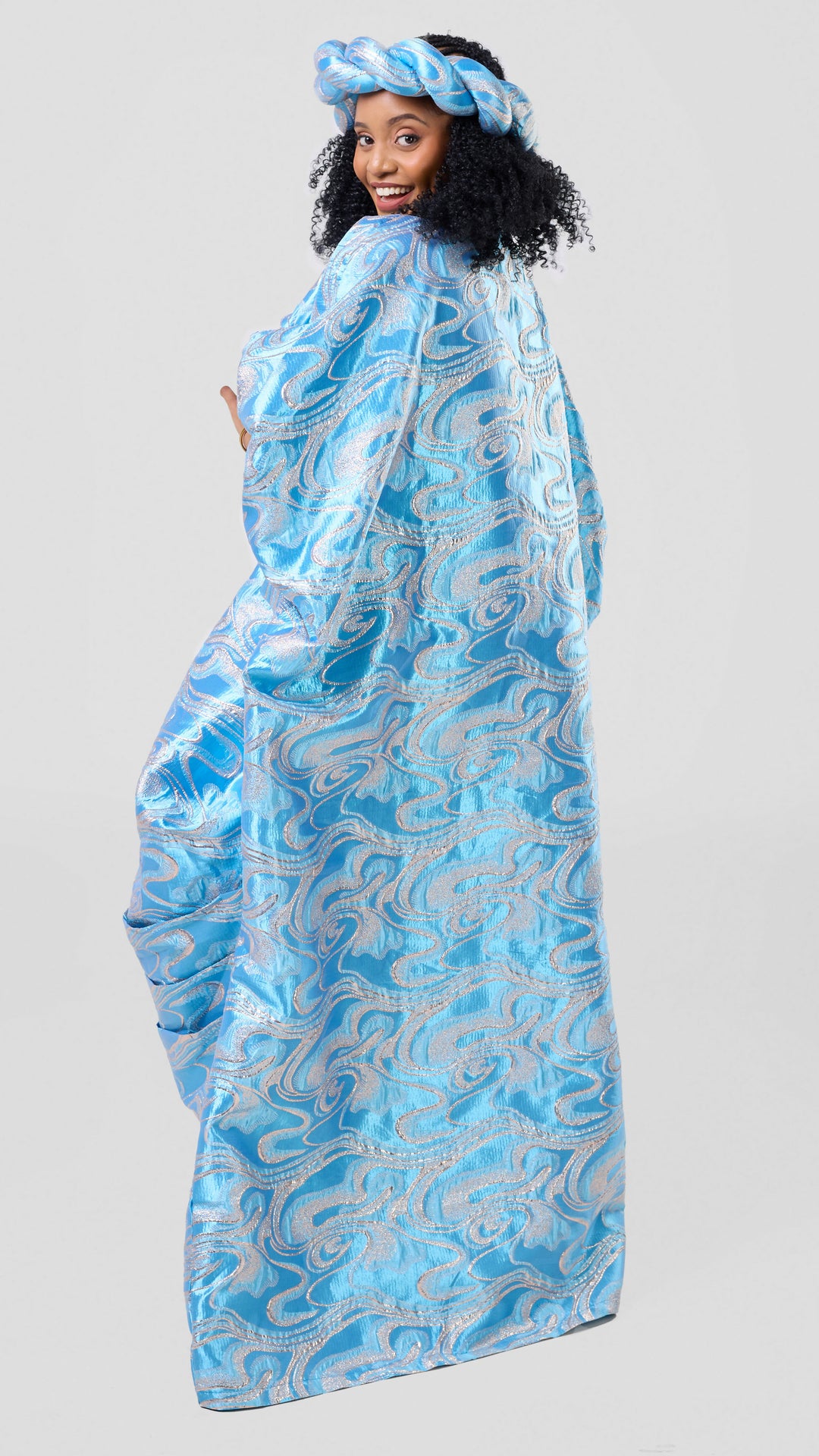 Hats and More Bold Elegance Brocade And Headpiece Dress - Sky Blue