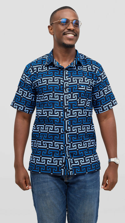 Rafiki Threads Curvy Plus Size African Heritage Shirt - Blue Print
