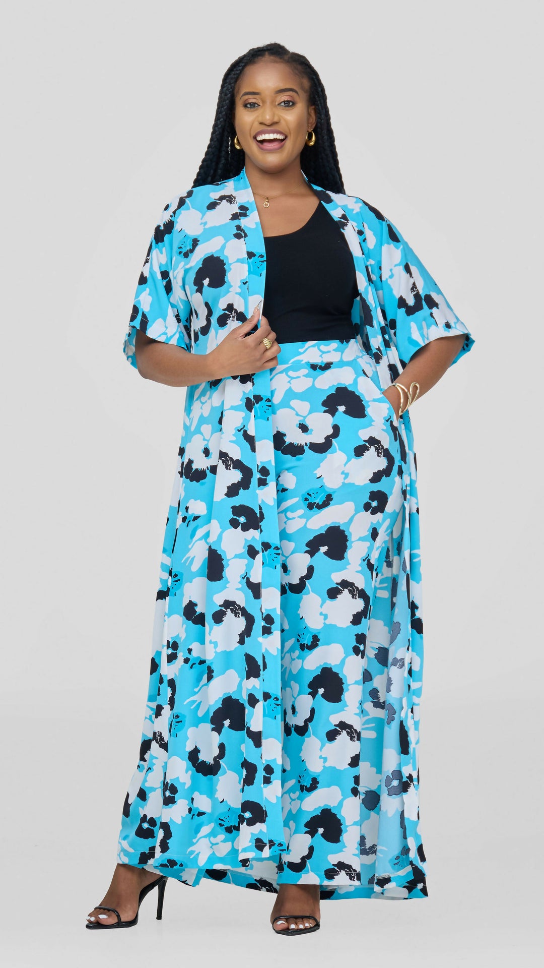 Lizola Monica Miranda 2pc Set Kimono - Blue / White