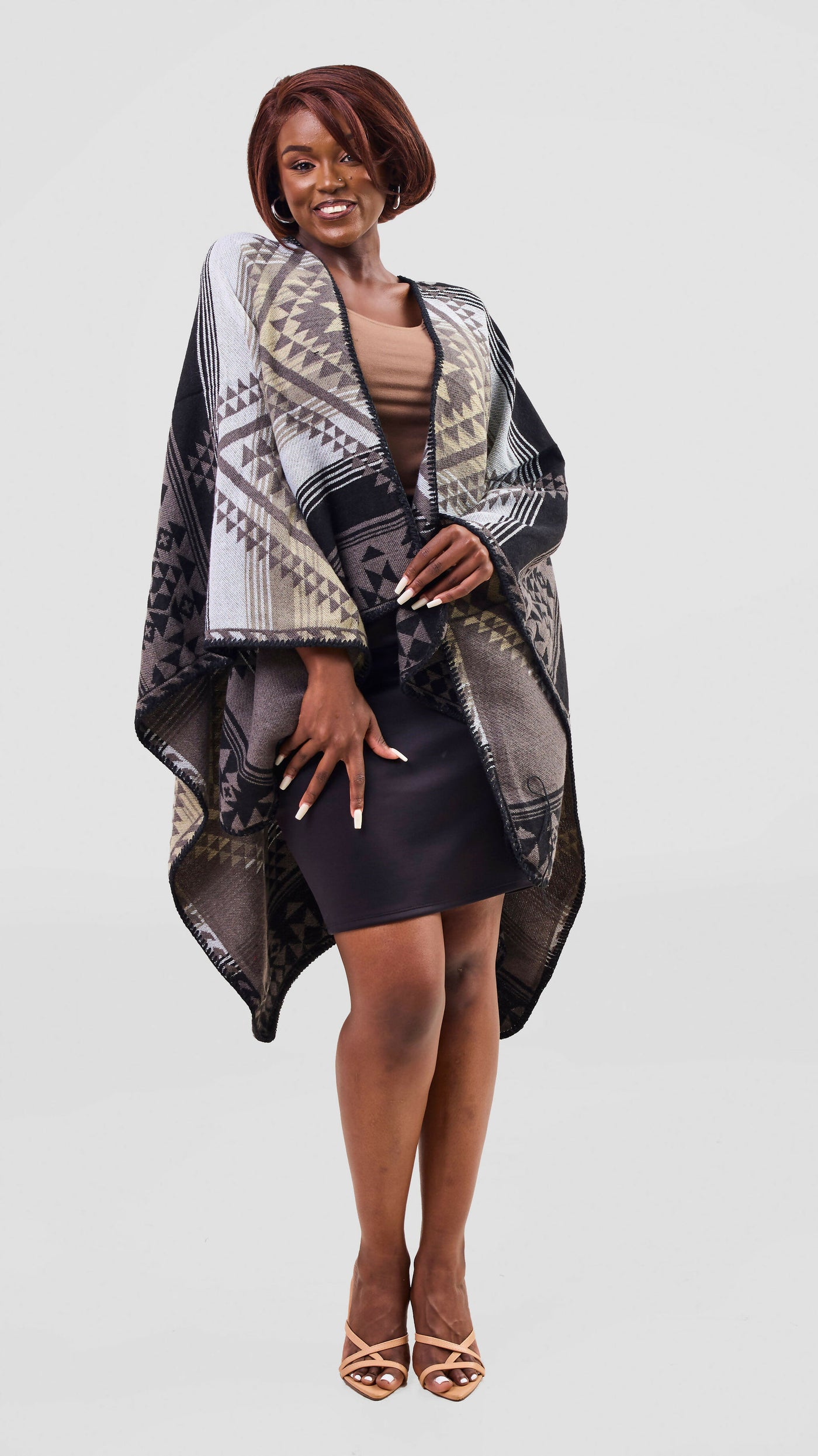 Afrodame Light Poncho - Grey / Beige