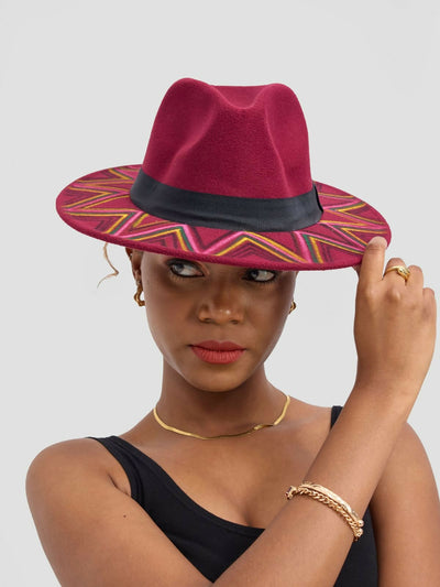 Umbo Collections Handpainted Fedora Hat - Burgundy - Shopzetu