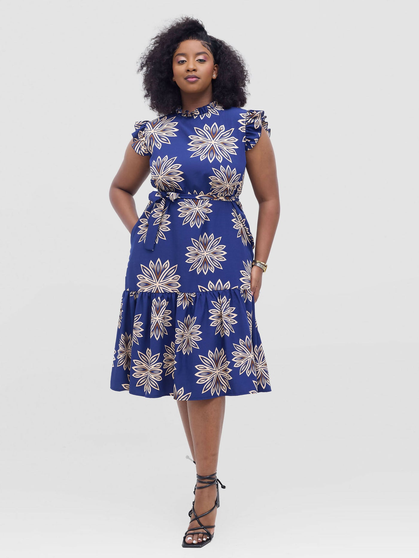 Lizola Umukoko Shirt Dress - Navyblue / Cream / Brown - Shopzetu