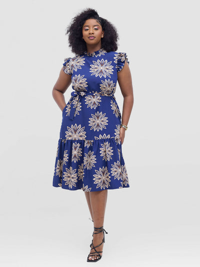 Lizola Umukoko Shirt Dress - Navyblue / Cream / Brown - Shopzetu