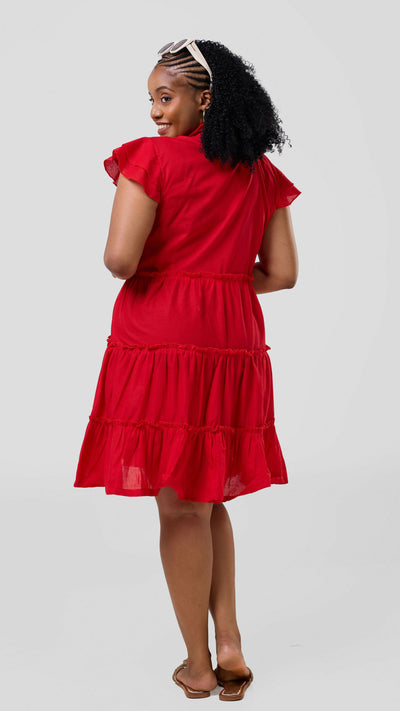 Vazi Afriq Cotton Sunny Dress - Red