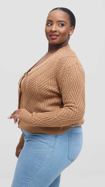 The Fashion Frenzy Button Cardigan Sweater - Brown - Shopzetu