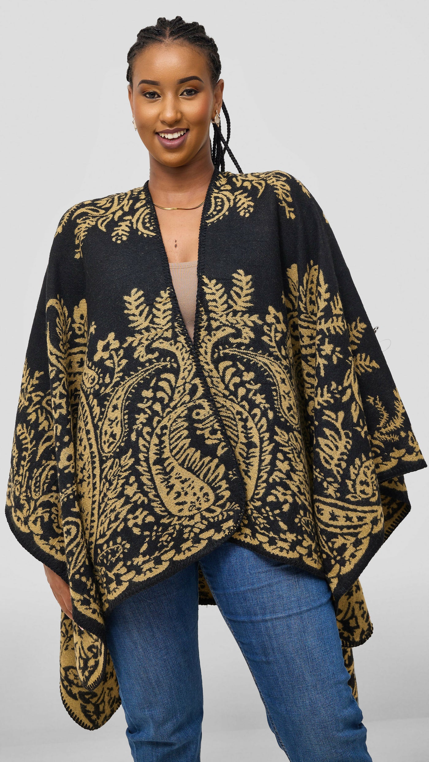 Afrodame Light Poncho - Black / Brown