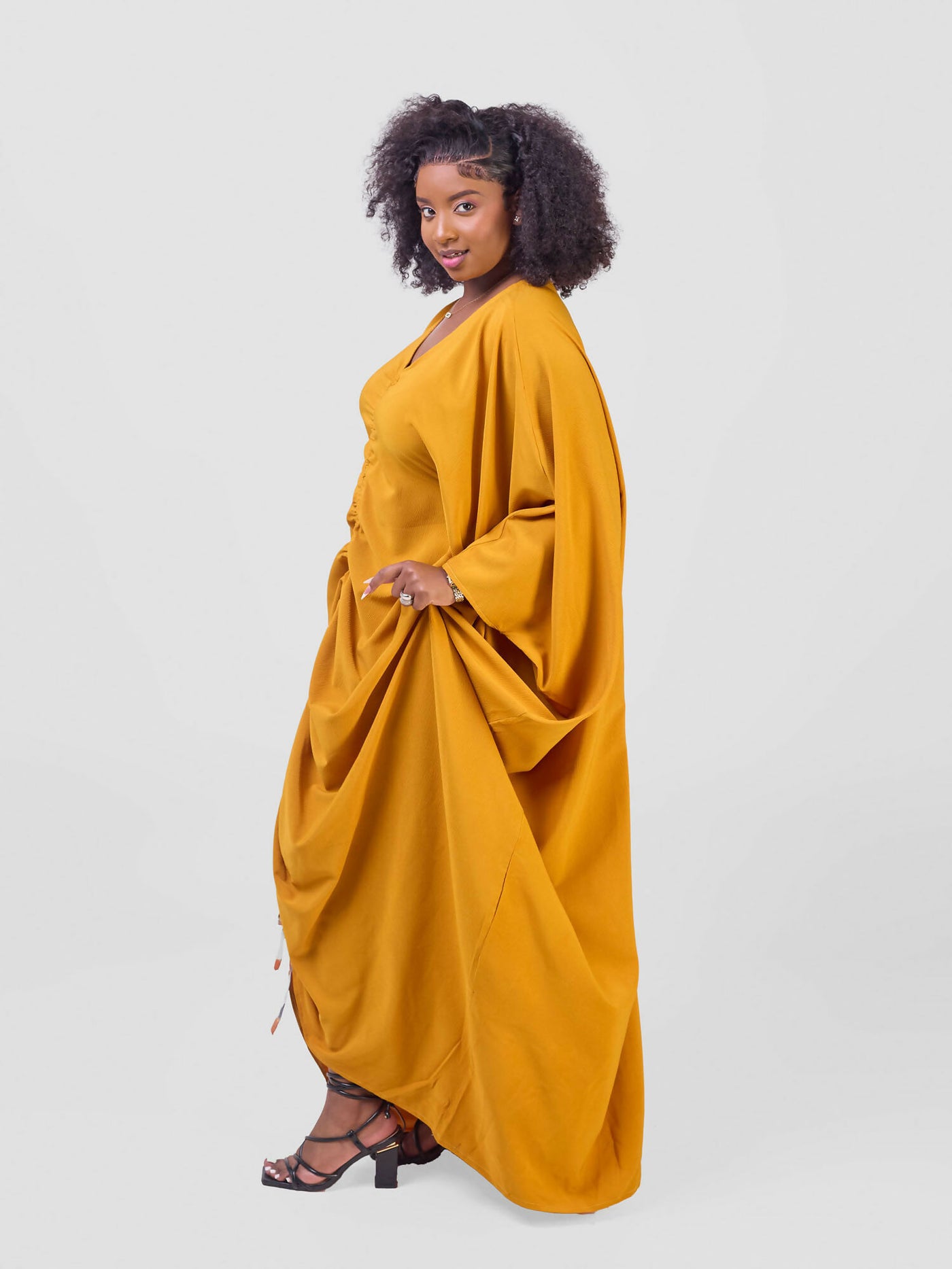 Vivid Afrikana Kari Kaftan Dress - Mustard - Shopzetu