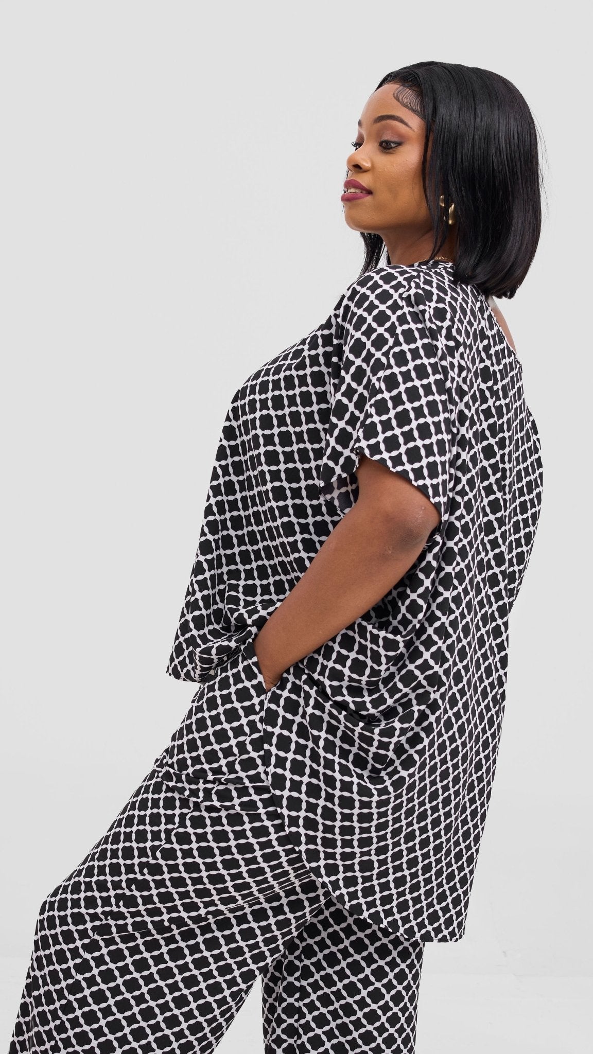 Vivo Maisha Top & Pant Set - Black / White Print - Shopzetu