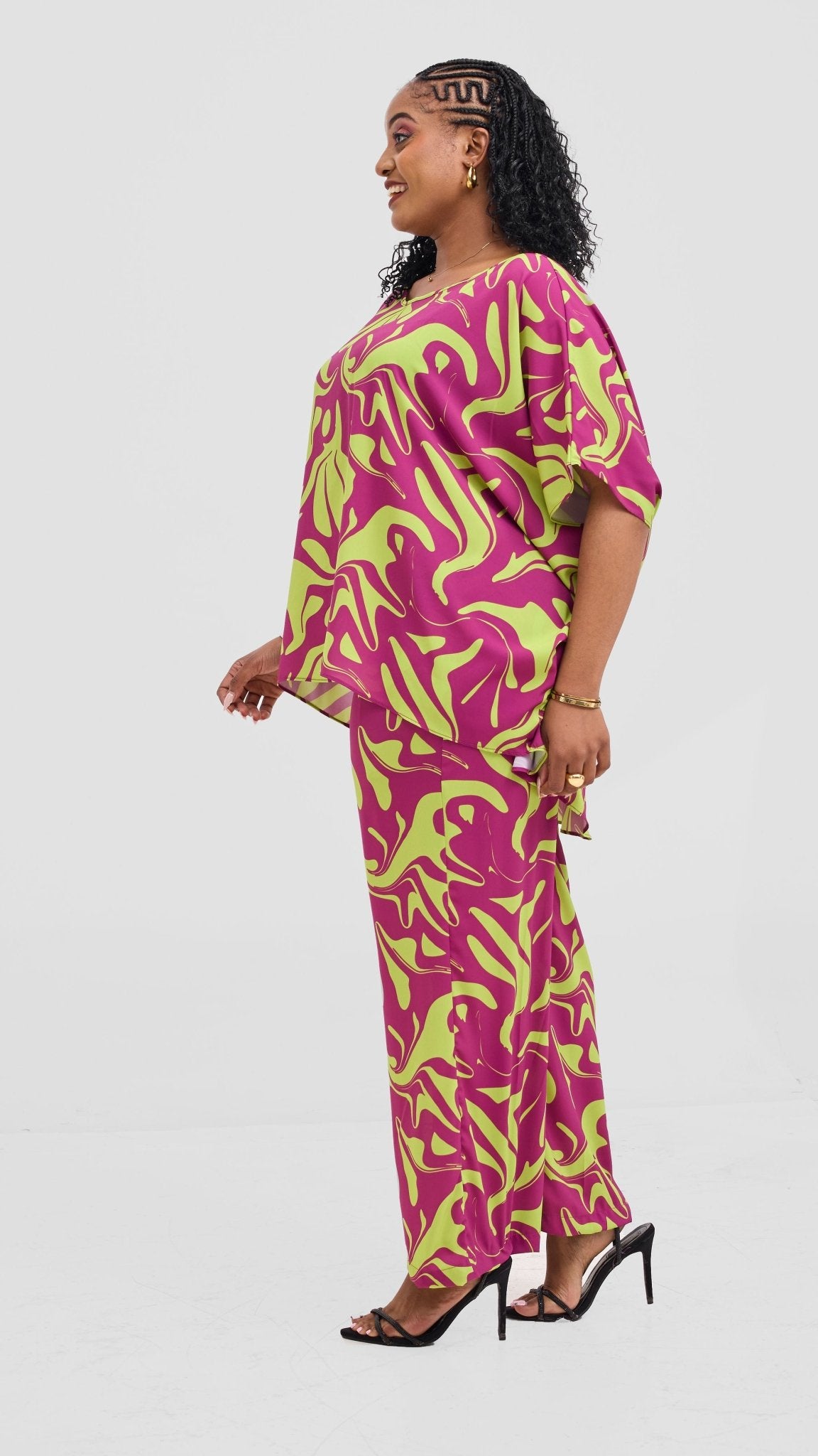 Vivo Maisha Top & Pant Set - Burgundy / Lime Print - Shopzetu