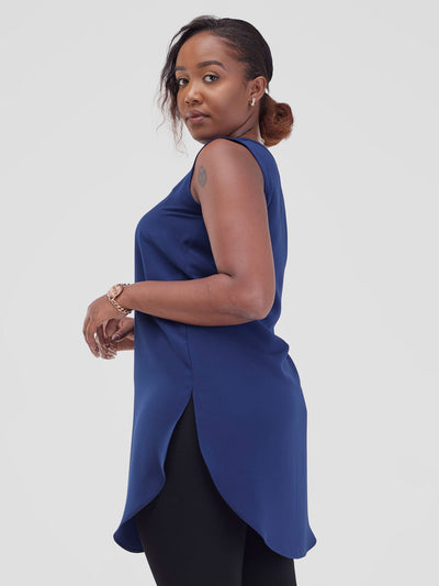 Vivo Tsavo Sleeveless Scalloped Hem Dress Top - Navy