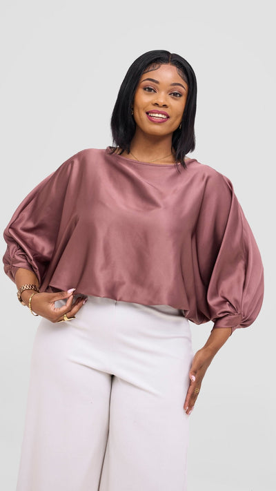 Vivo Sawari Crossed Cuff Batwing Top - Dark Brown - Shopzetu