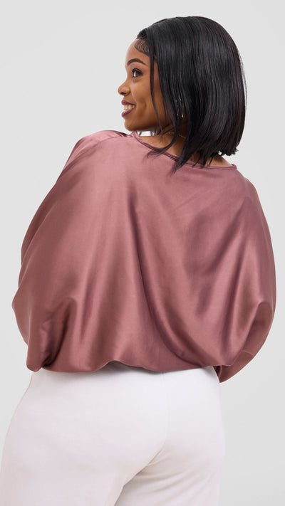 Vivo Sawari Crossed Cuff Batwing Top - Dark Brown - Shopzetu