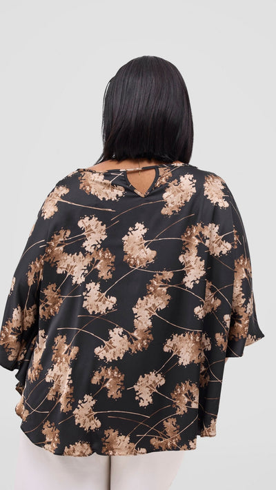 Vivo Keza Circular Loose Top - Black / Taupe Aez Print - Shopzetu