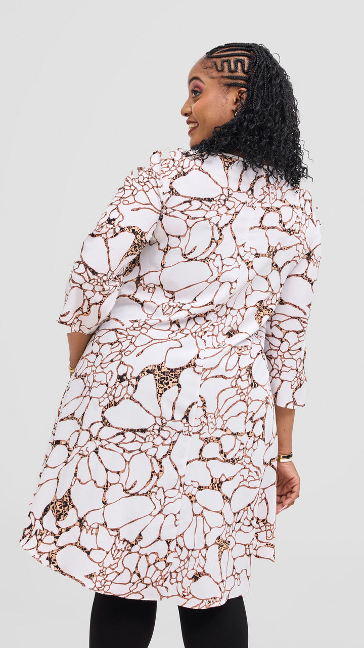 Vivo Maisha 3/4 Sleeve High Low Top - Off White / Dark Peach Print