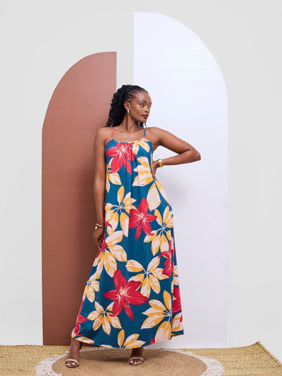 Vivo Sarabi Strappy Low Back Maxi Dress - Taupe / Peach Kira Print - Shopzetu