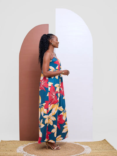 Vivo Sarabi Strappy Low Back Maxi Dress - Taupe / Peach Kira Print - Shopzetu