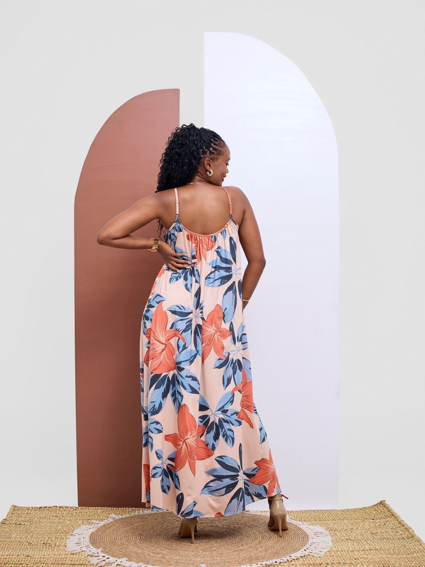 Vivo Sarabi Strappy Low Back Maxi Dress - Teal / Hot pink Kira Print - Shopzetu