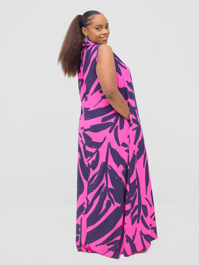 Vivo Asha Sleeveless Maxi Dress - Fuschia / Navy Eta Print - Shopzetu