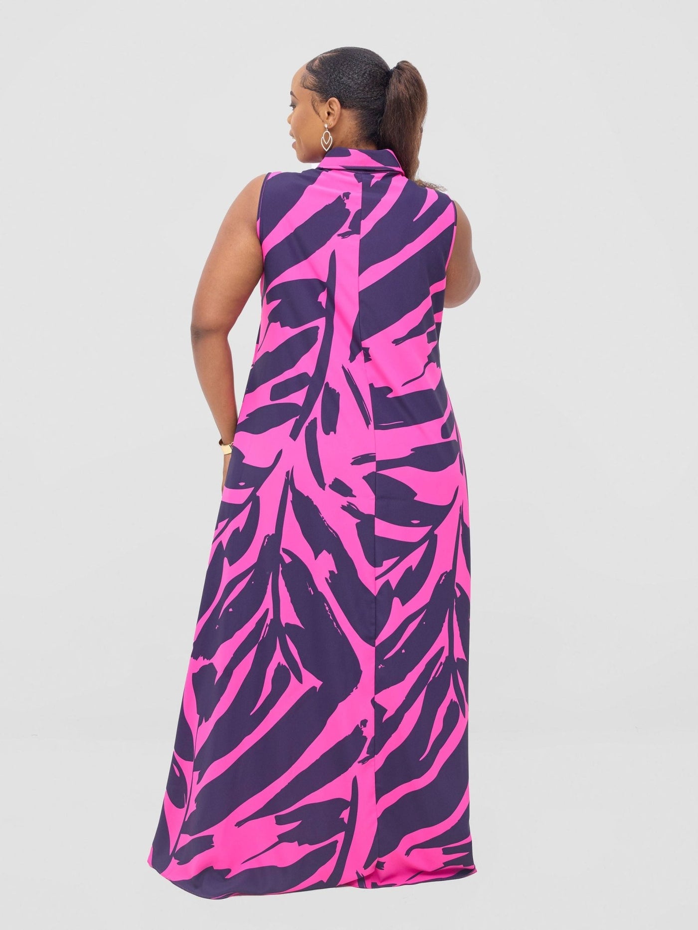 Vivo Asha Sleeveless Maxi Dress - Fuschia / Navy Eta Print - Shopzetu