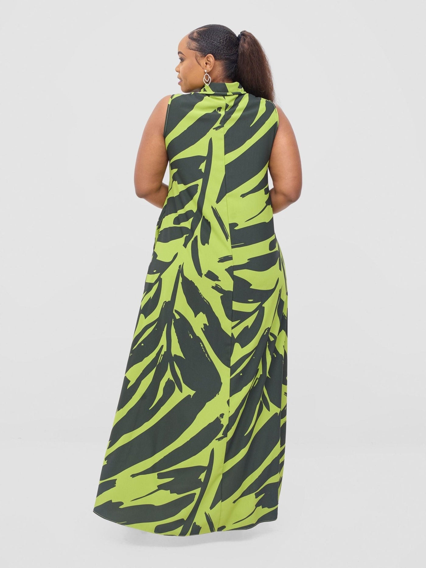 Vivo Asha Sleeveless Maxi Dress - Lime / Dark Navy Eta Print - Shopzetu