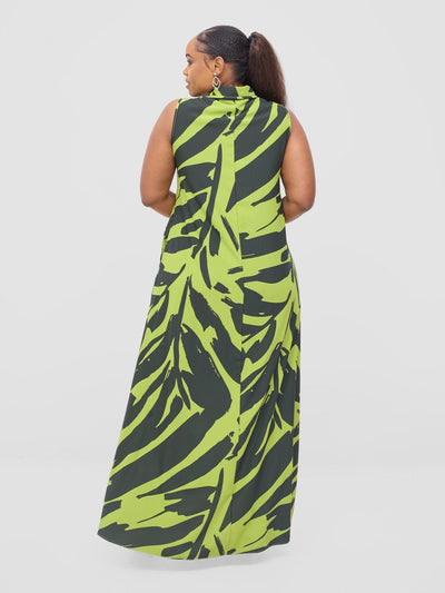Vivo Asha Sleeveless Maxi Dress - Lime / Dark Navy Eta Print - Shopzetu