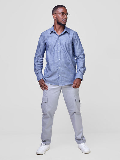 Safari by Vivo Men's Long Sleeve Shirt - Denim Blue