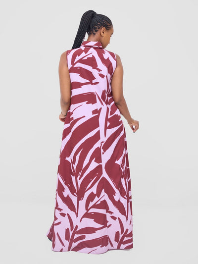 Vivo Asha Sleeveless Maxi Dress - Pink / Burgandy Eta Print - Shopzetu