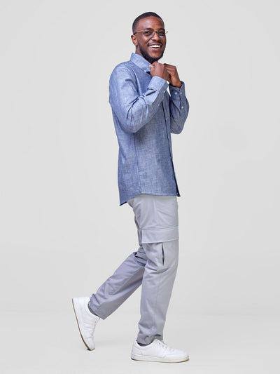 Safari by Vivo Men's Long Sleeve Shirt - Denim Blue