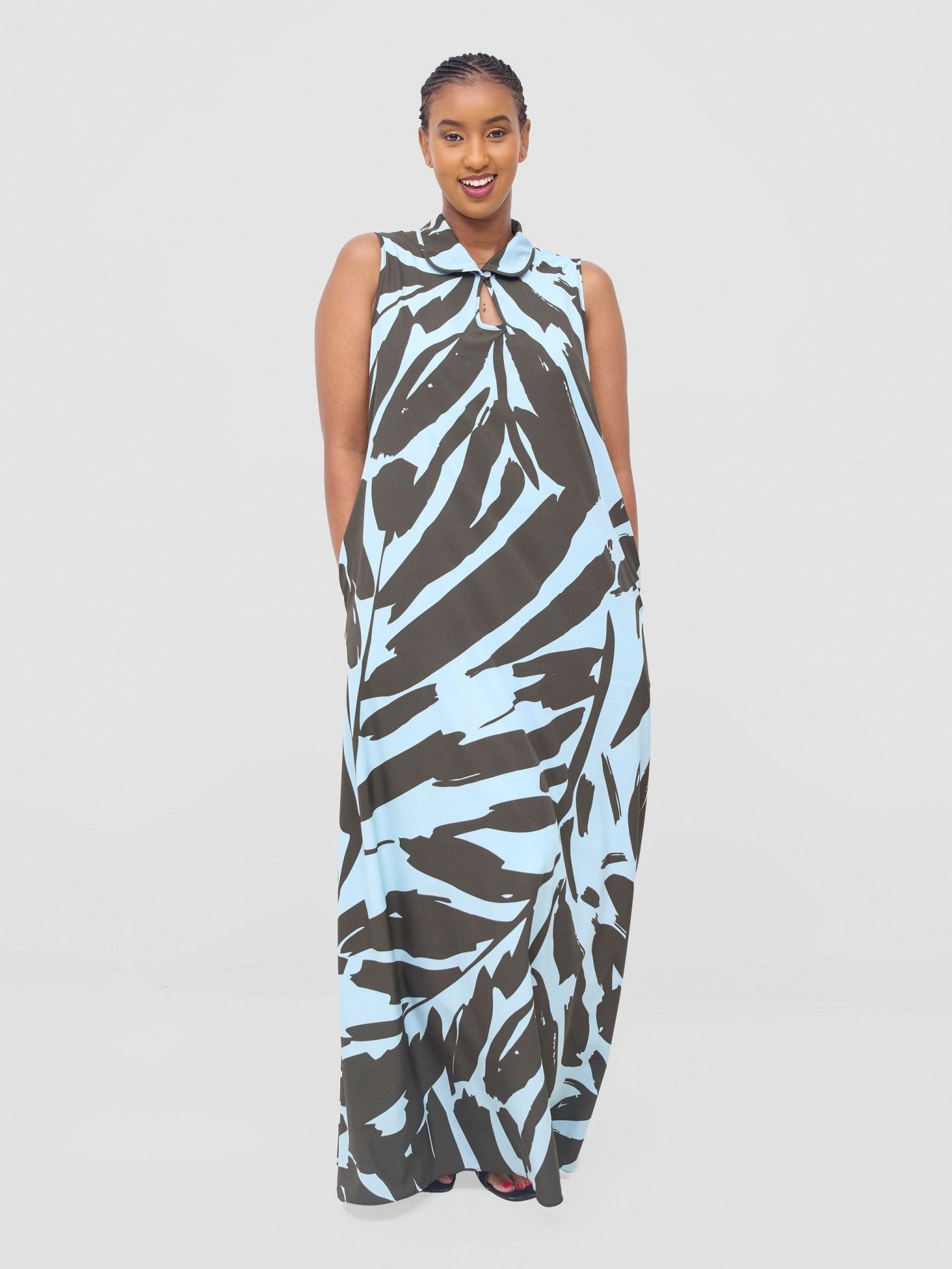 Vivo Asha Sleeveless Maxi Dress - Mint / Olive Eta Print - Shopzetu
