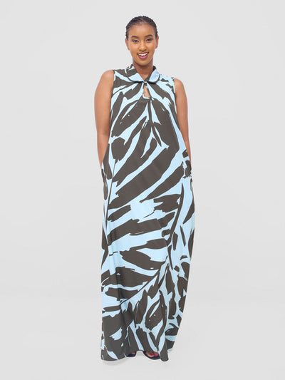 Vivo Asha Sleeveless Maxi Dress - Mint / Olive Eta Print - Shopzetu