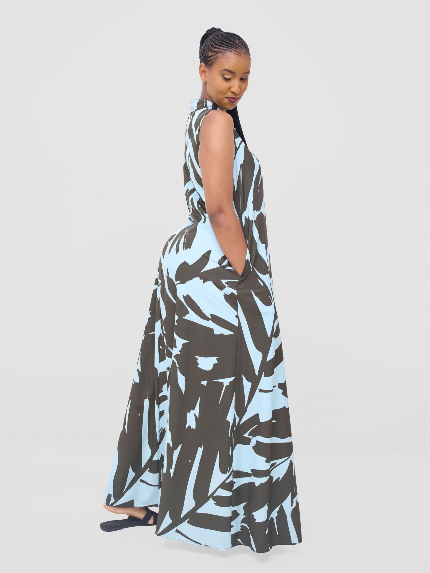 Vivo Asha Sleeveless Maxi Dress - Mint / Olive Eta Print - Shopzetu