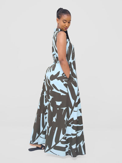 Vivo Asha Sleeveless Maxi Dress - Mint / Olive Eta Print - Shopzetu