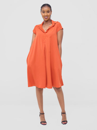 Vivo Yumi Cap Sleeve Dress - Rust - Shopzetu