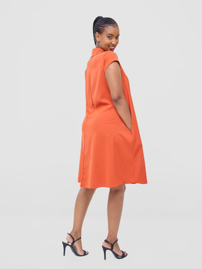 Vivo Yumi Cap Sleeve Dress - Rust - Shopzetu