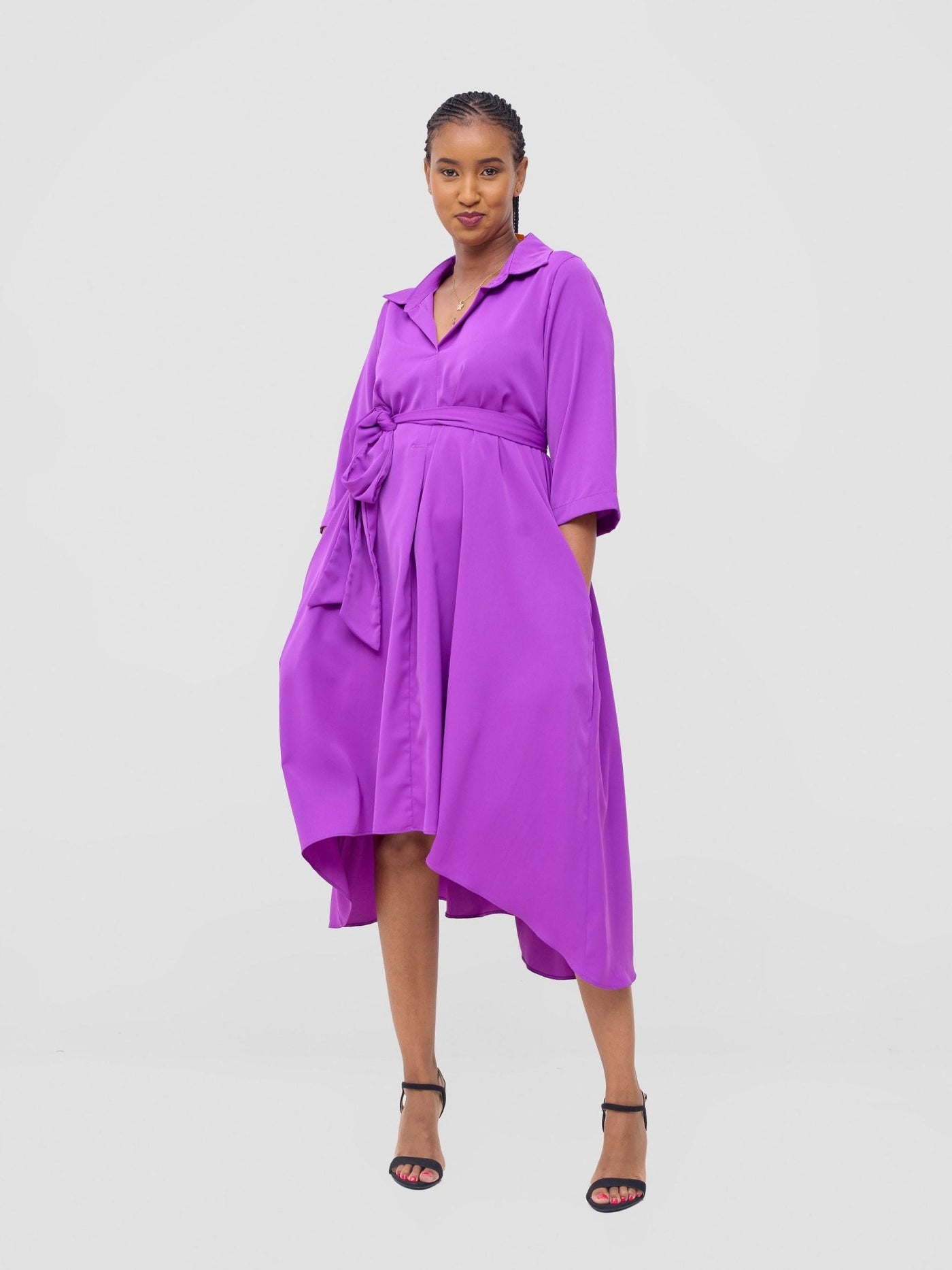 Vivo Yumi High Low Shirt Dress - Magenta - Shopzetu