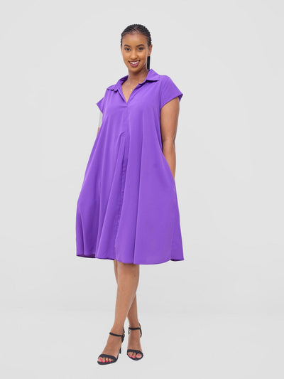 Vivo Yumi Cap Sleeve Dress - Purple - Shopzetu