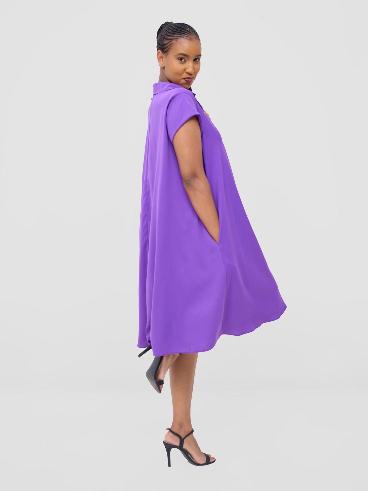 Vivo Yumi Cap Sleeve Dress - Purple - Shopzetu
