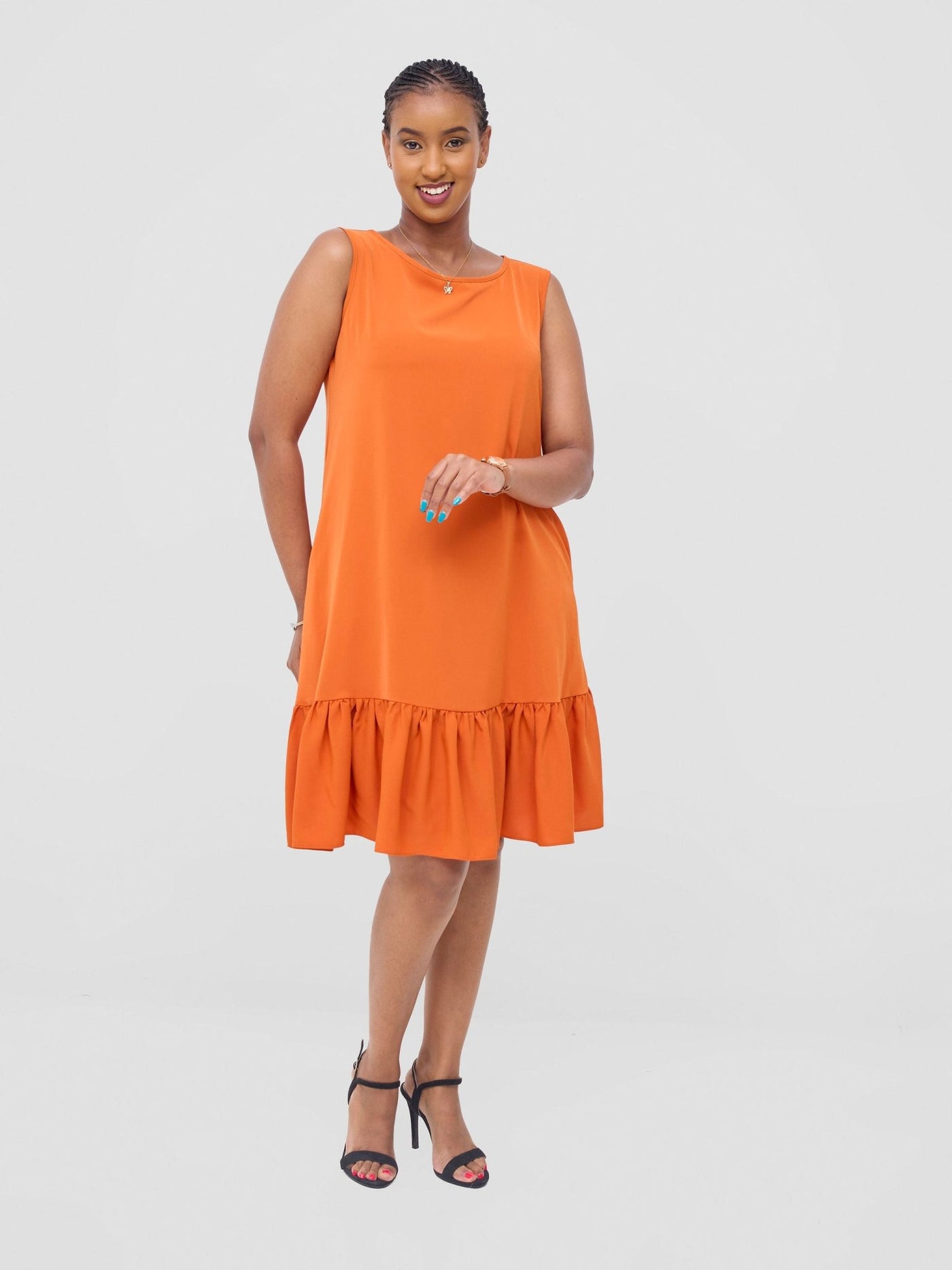 Vivo Dalia Sleeveless Gathered Tent Dress - Orange - Shopzetu