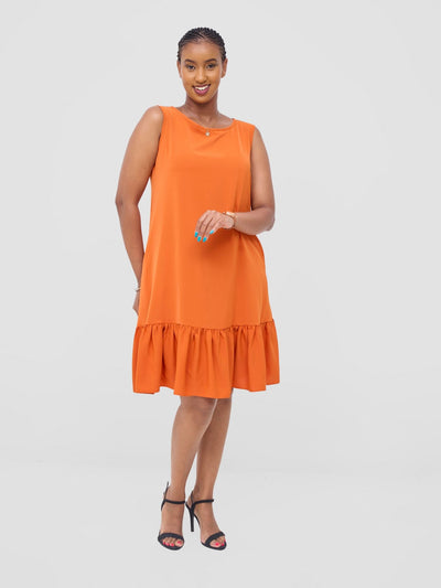 Vivo Dalia Sleeveless Gathered Tent Dress - Orange - Shopzetu