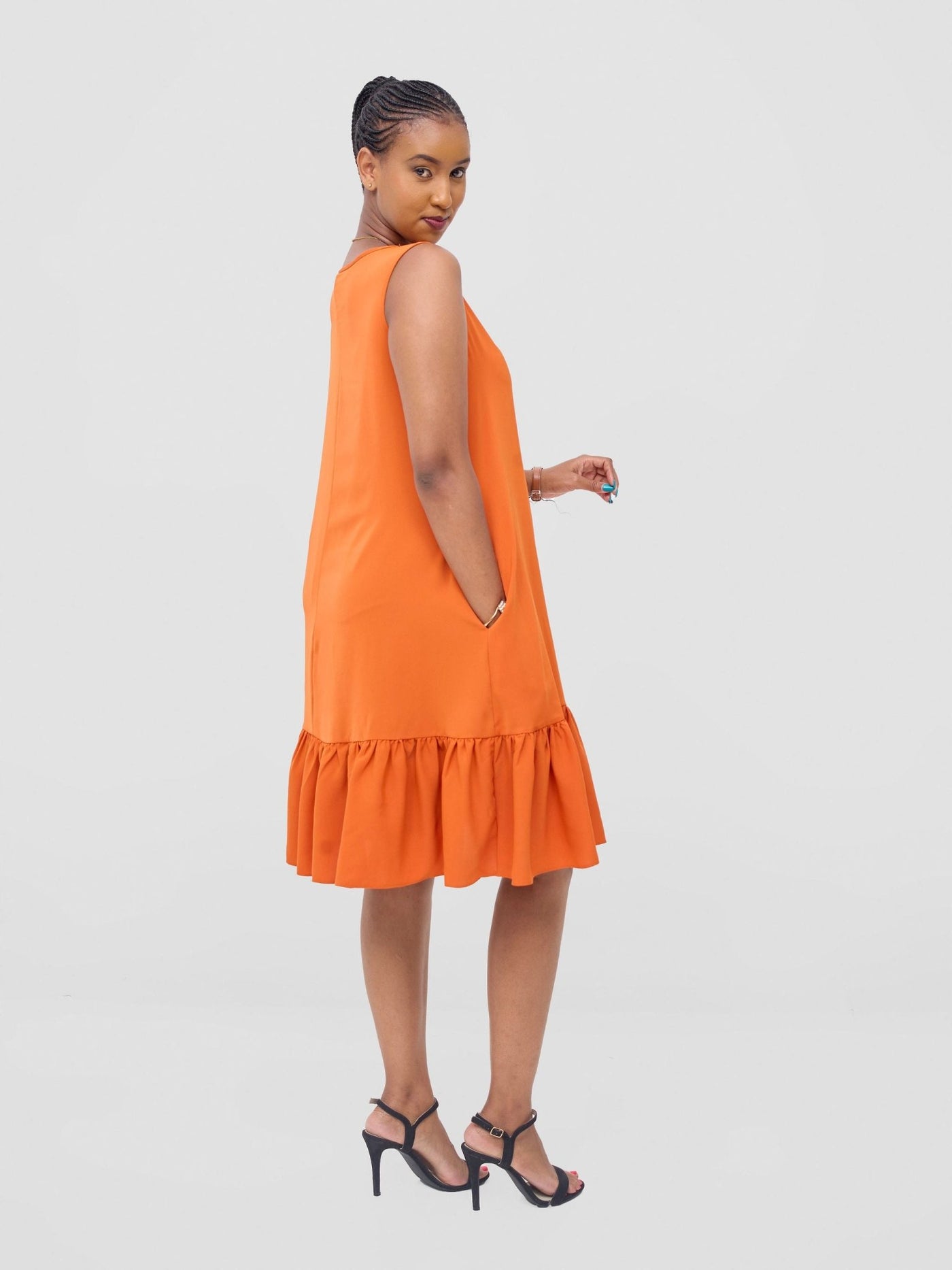 Vivo Dalia Sleeveless Gathered Tent Dress - Orange - Shopzetu